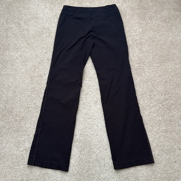 Anthropologie's Elevenses Bootcut Mid Rise Pink Accent Side Stitch Black Pants 4 - Picture 3 of 7
